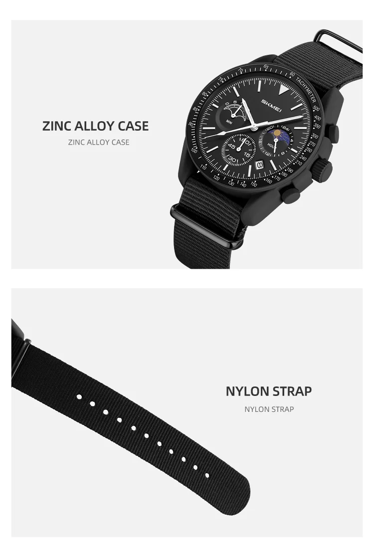 SKMEI 9392 Quarz Chronograph Uhren für Männer und Frauen mit Datum 30M Wasserdicht Sportuhr Modische Nylon-Armbanduhr Geschenke Reloj Mujer – Detail 11