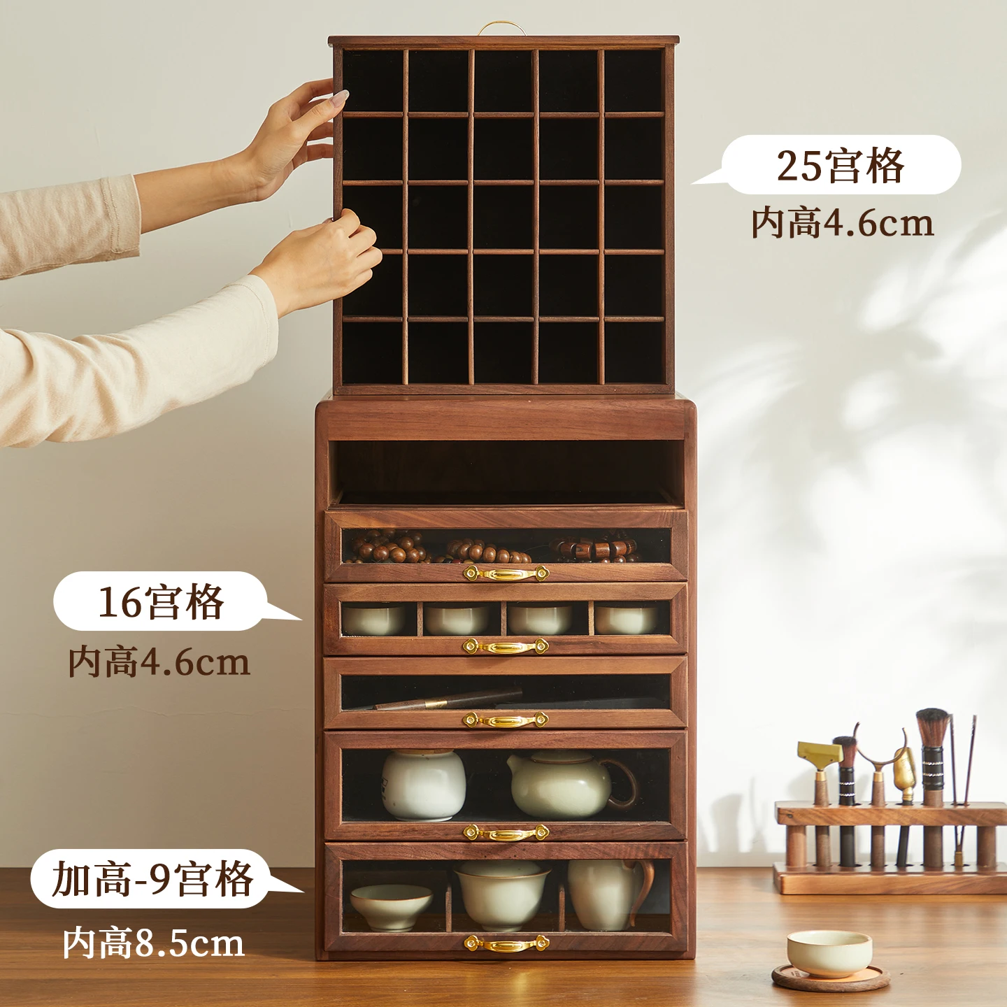 Factory Direct 2026 Black Walnut Solid Wood Drawer Dental Cabinet Desktop G Brand Tea Set Wenplay Bracelet Storage Jewelry Stora