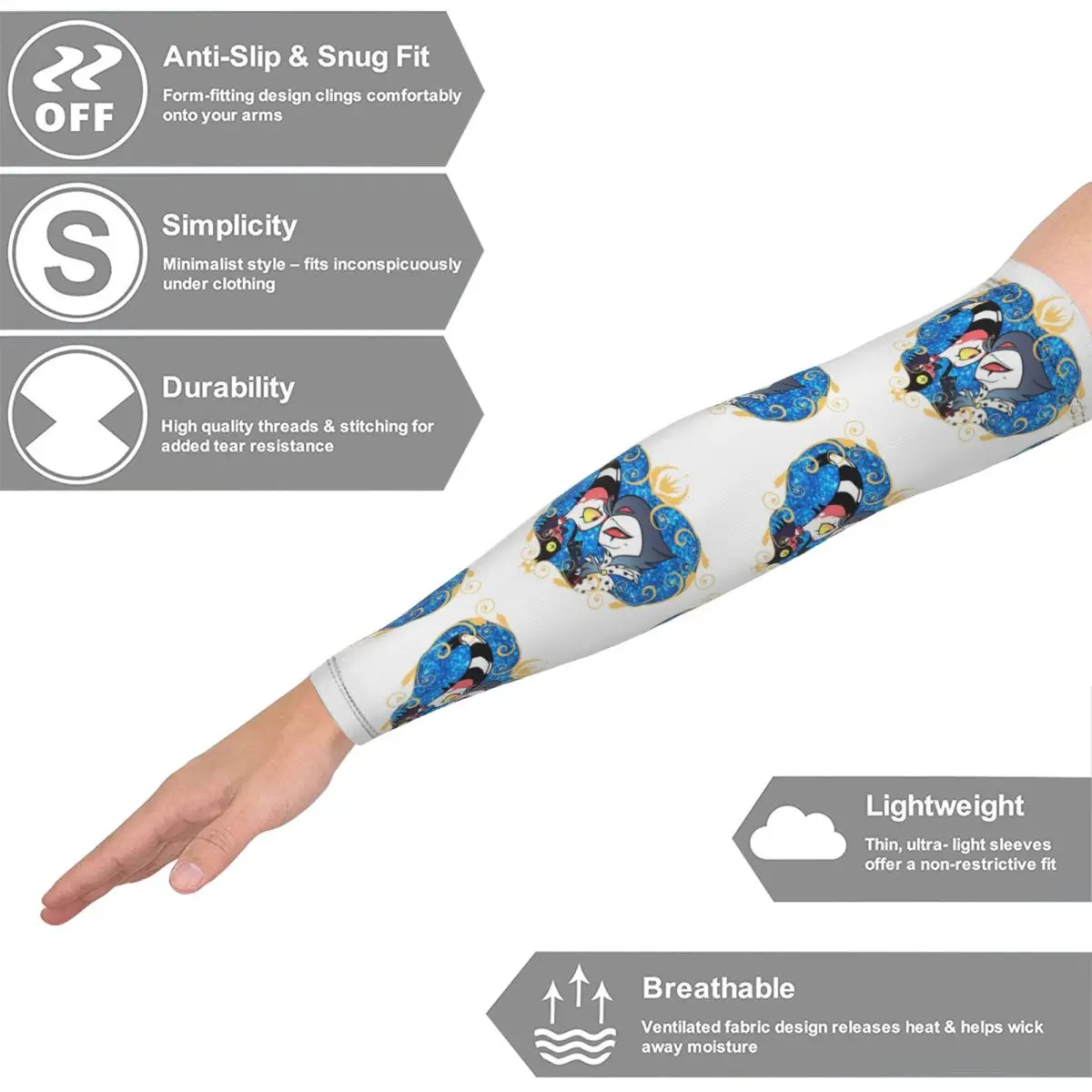 Helluva Boss Stolas And Blitzo Heart Frame Outdoor Arm Sleeves Sun UV Protection Cover Summer Cycling Tattoo Sleeves