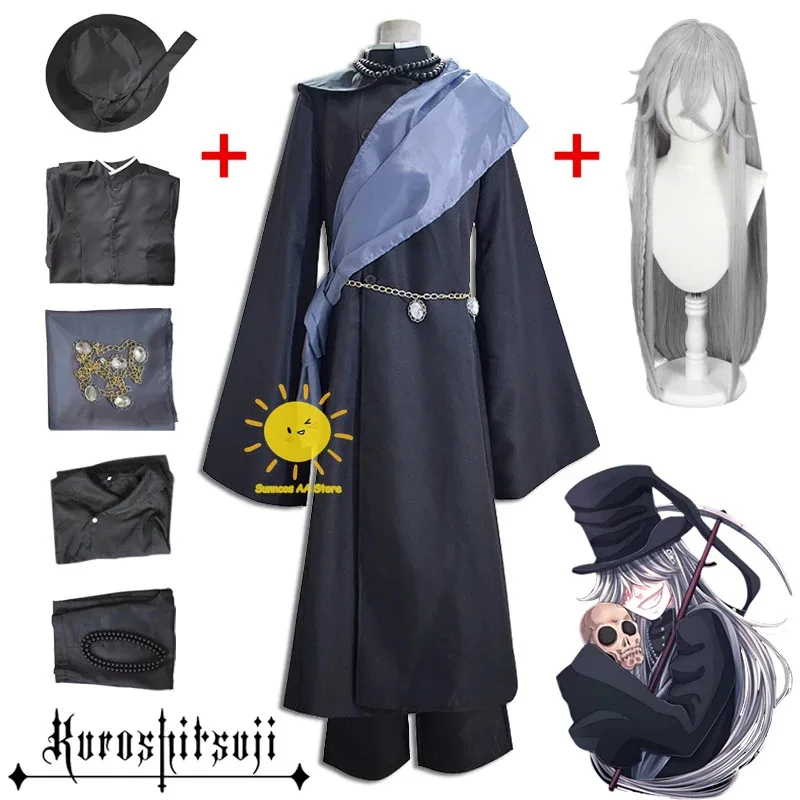 2025 11 Anime Butler Cosplay Costumes Under Taker Black Suits Scarf Prayer Beads Halloween Party Cos A
