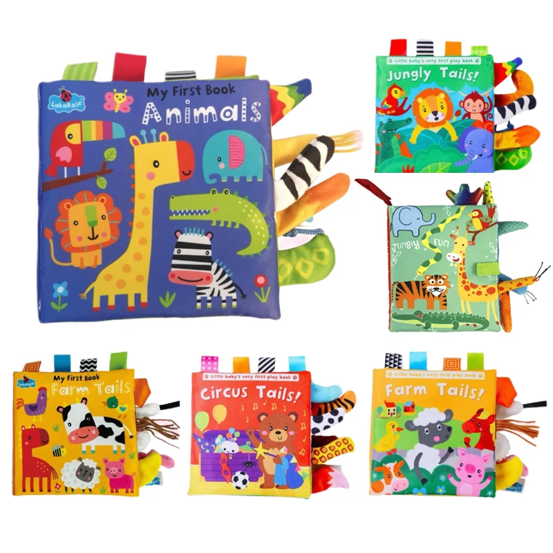 Livre en tissu queue d'animal, livre Pop-up, déchirer peut mordre, illumination éducative, éducation précoce, jouets cognitifs pour nourrissons de 0 à 3 ans