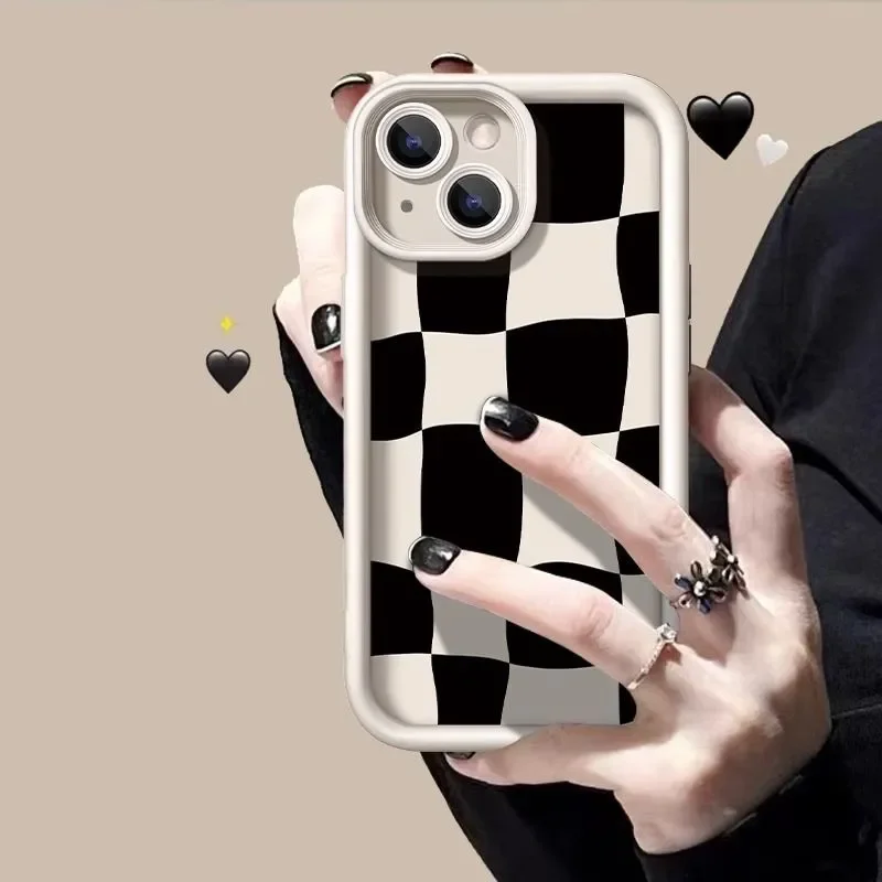 Black White Checkerboard Patter For iPhone Case 16 15 14 13 12 11 Pro XR XS Max 7 8 Plus Shockproof Phone Y2K Girl INS Cover