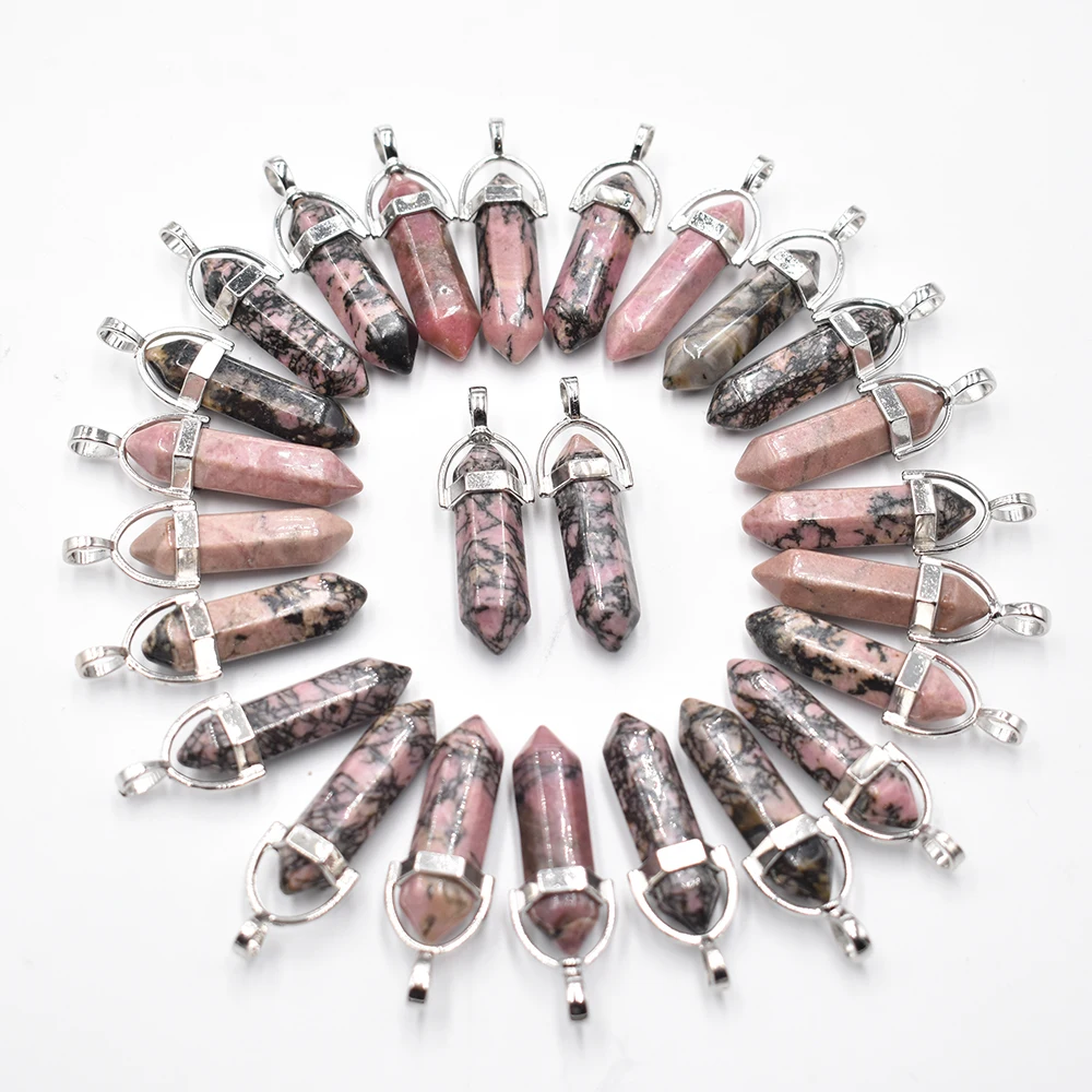 Wholesale 24 50 100pcs/lot natural Rhodochrosite stone pillar shape point Chakra charms pendant for jewelry making free shipping