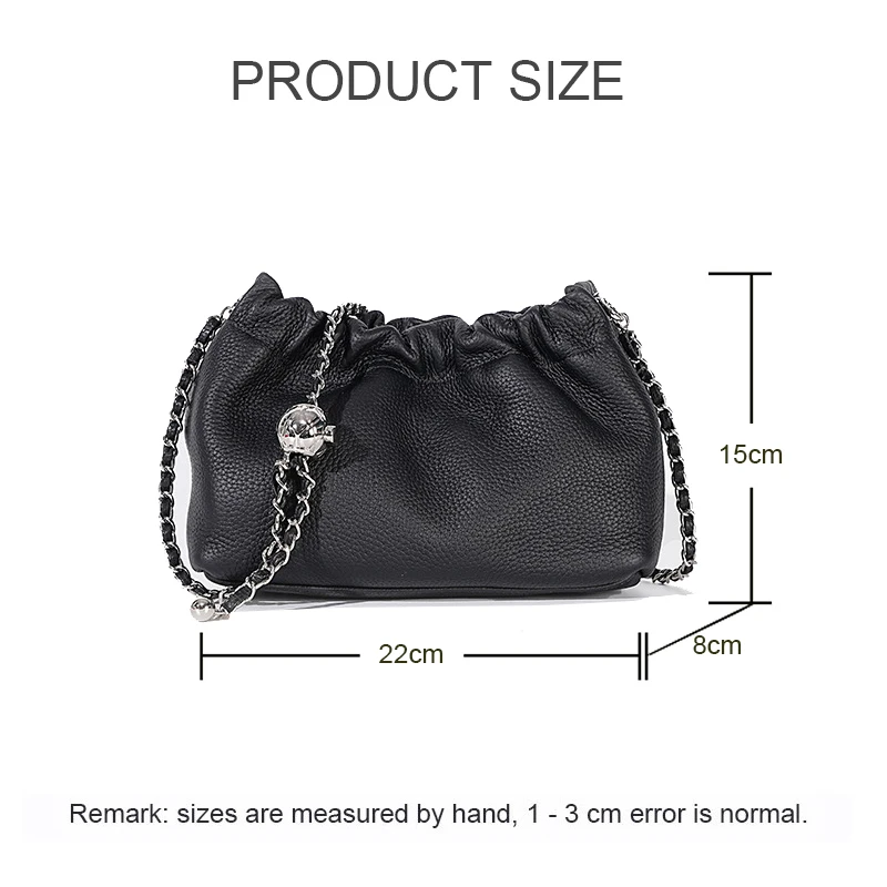 New Women Genuine Leather Pleated Armpit Bag Lady Crossbody Pack Temperament Female Shoulder Ball Chain Handbag Cell Phone Bags