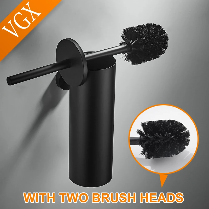 

VGX Bathroom Toilet Brush Holder Stainless Steel Wall Mount Cleaning Brush Holder Set Household Accessories Black Brushed Chrome