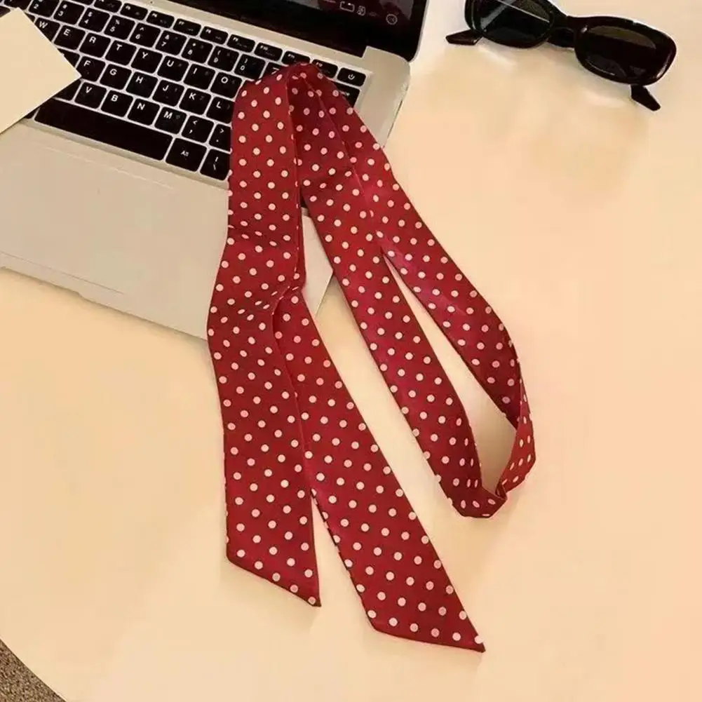 

Non-slip Silk Scarf Vintage Style Silk Scarf with Dot Print Lightweight Soft Fabric Neck Accessory Slim Striped Breathable