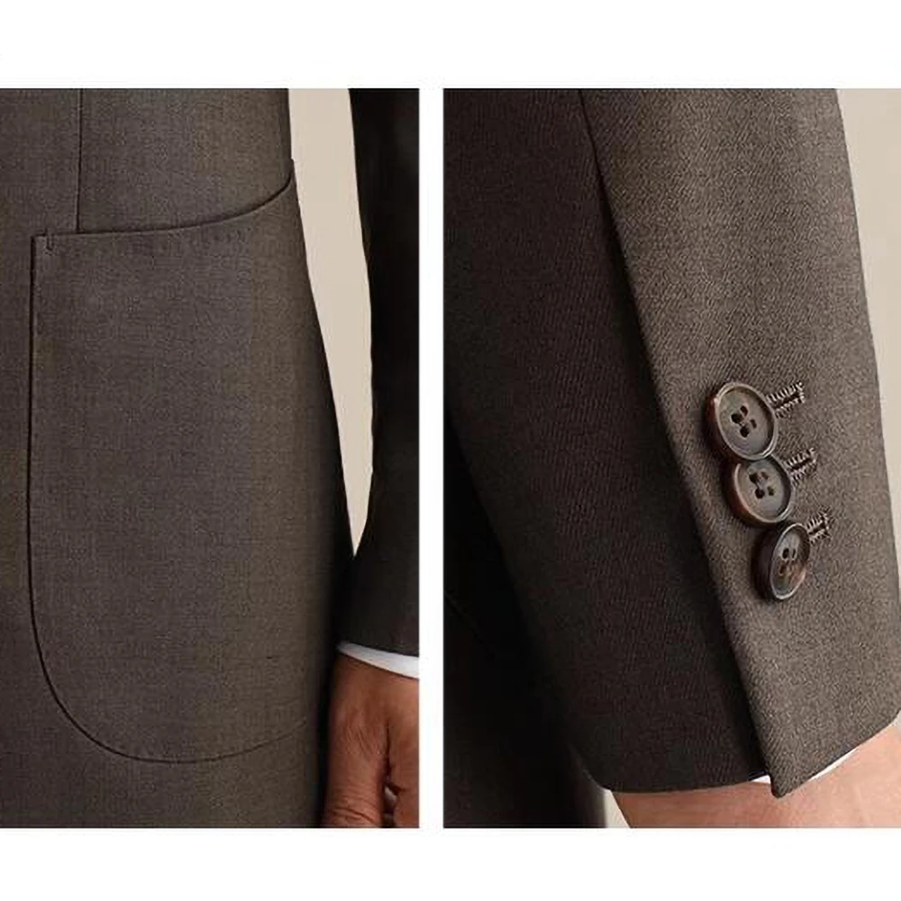 2023 New Men Suits 2 Pieces Slim Fit Casual Business Formal Brown Notch Lapel Tuxedos for Wedding Groomsmen (Blazer+Pants)