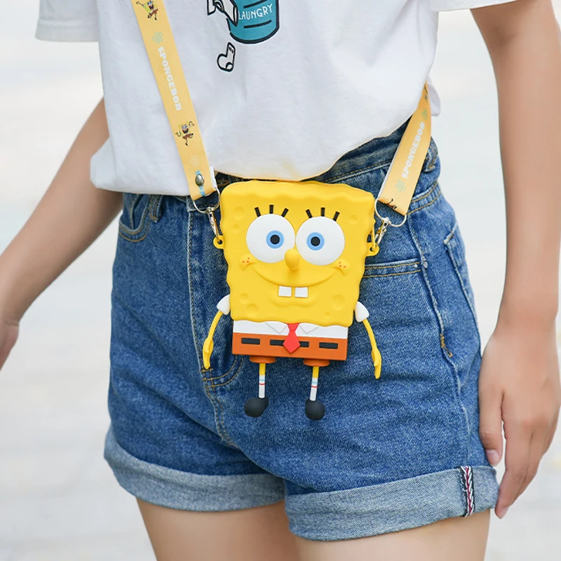 Cute Cartoon Kawaii Genuine SpongeBob SquarePants Silicone Crossbody Bag Creative Cartoon Student Storage Coin Purse Gift