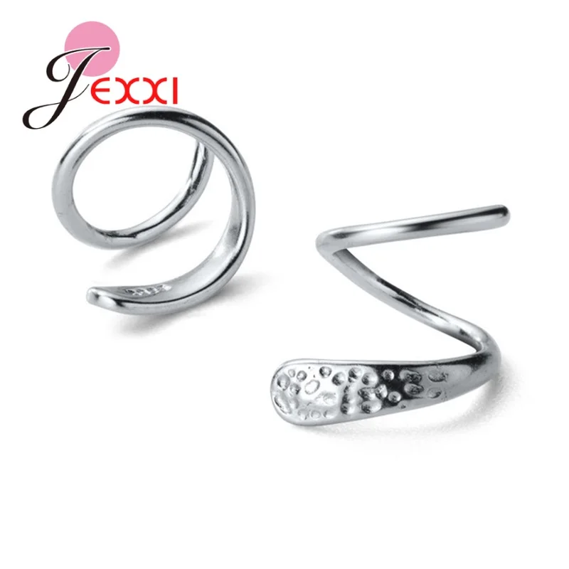 Simple Trendy Genuine 925 Sterling Silver Jewelry Minimalist Spiral Snakelike Ear Bones Ear Buckle Stud Earrings for Women