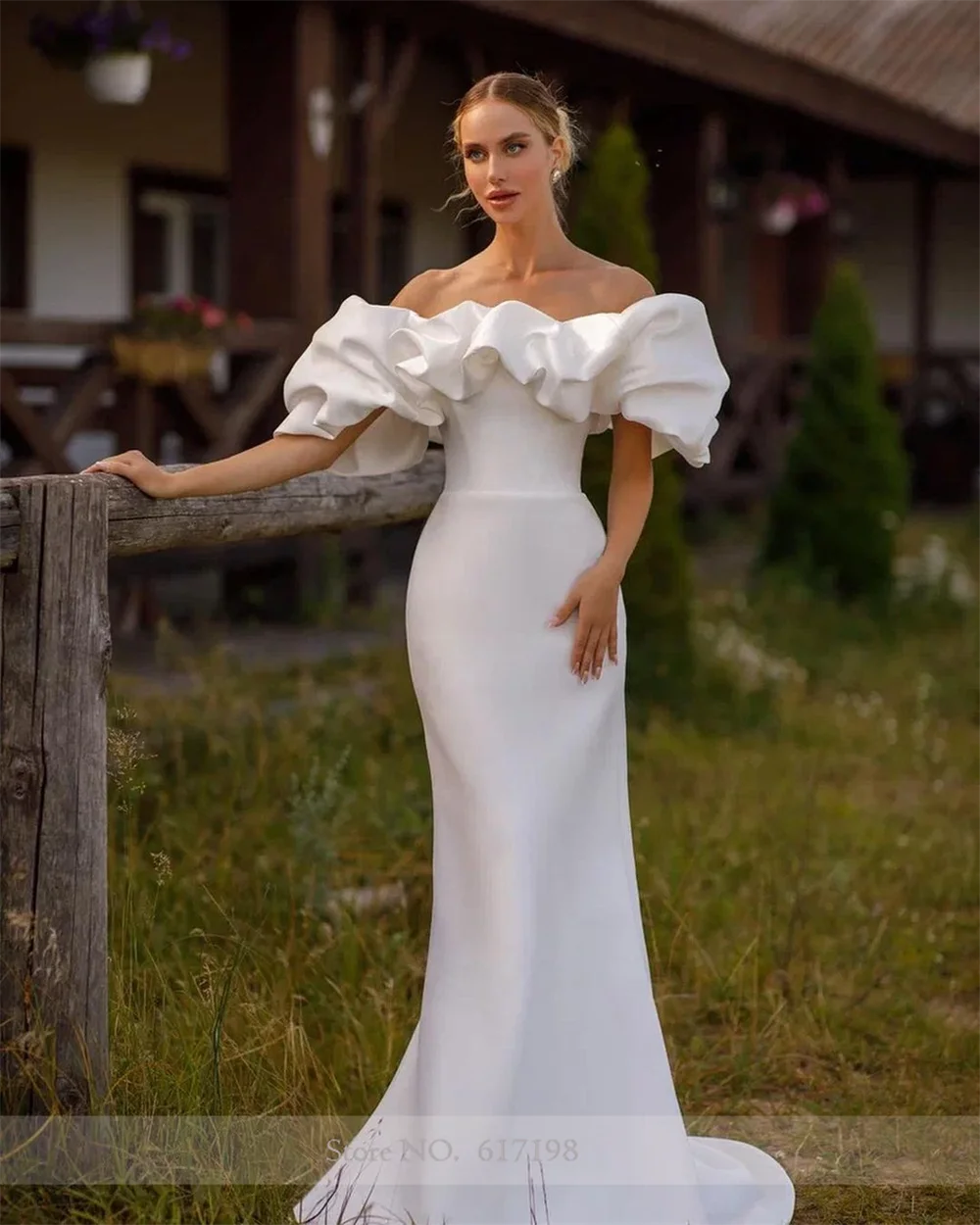 Robe de Mariée Plissée en Satin avec Col Bateau pour Patients, Tenue à Bretelles de Style Sirène, Modeste