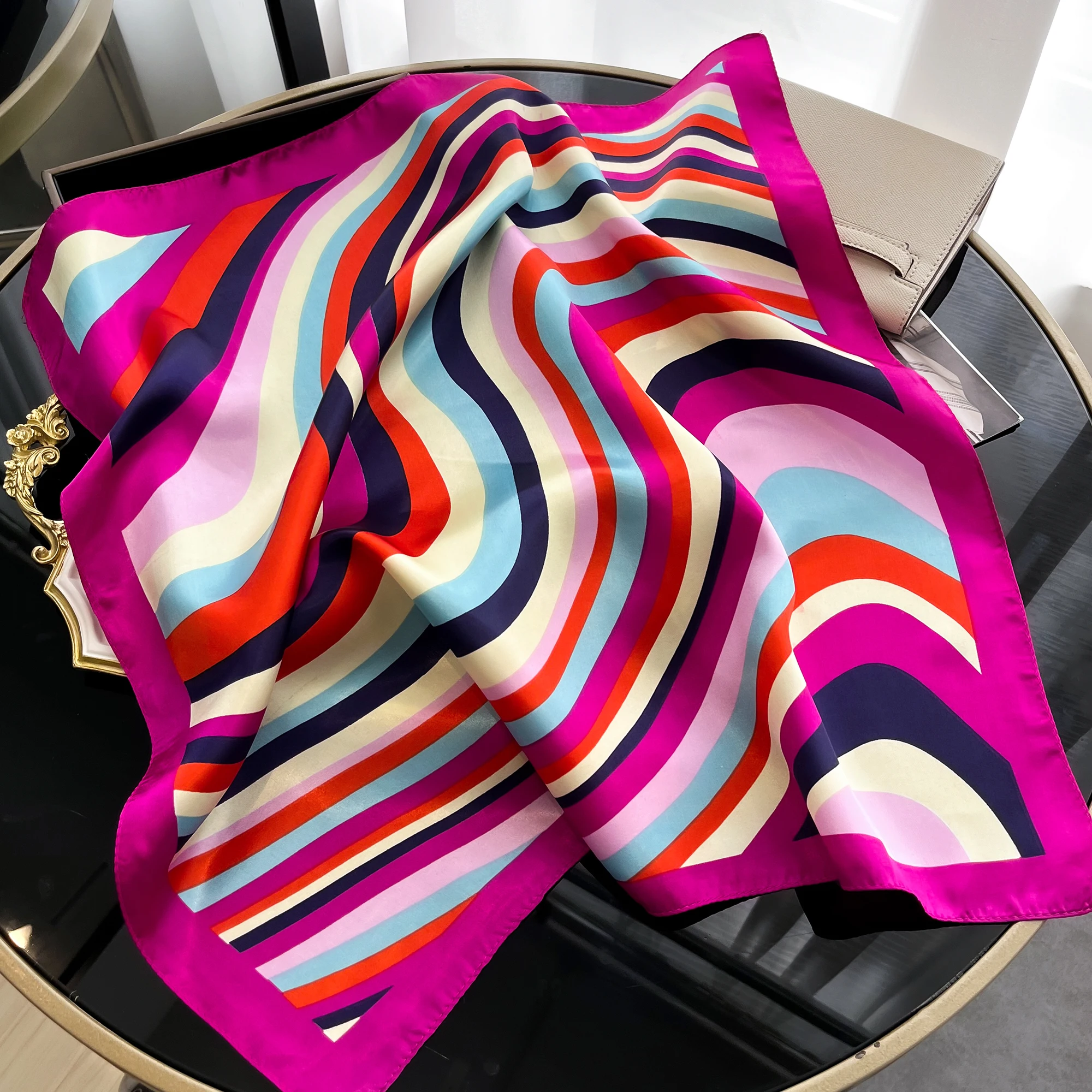 Luxury Square Silk Scarf for Women Hijab Hair Bands Neckerchief Female Satin Shawl Ribbon Headband Fashion Bandana 2024 New