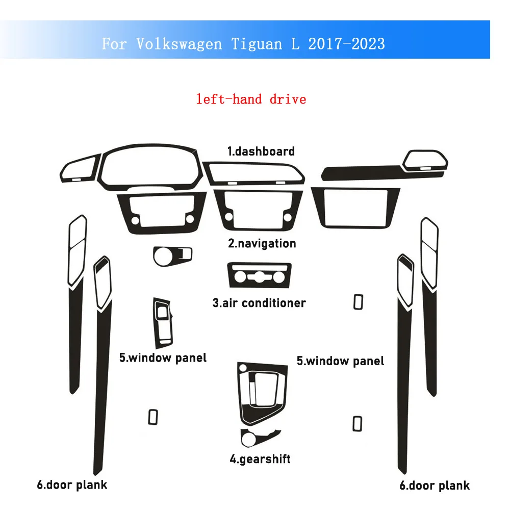 

Наклейка из карбонового волокна для Volkswagen Tiguan L 2017-23: пленка для интерьера, центральной консоли, приборной панели, дверных ручек, панели управления климат-контролем