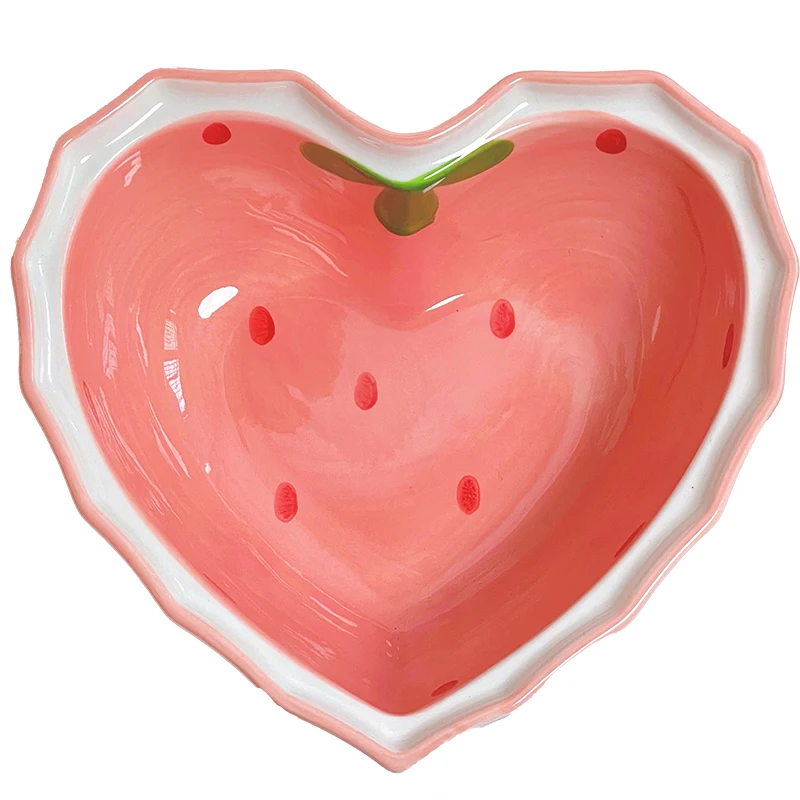 Миска из клубники, ложка, крик Фуфу, миска в форме сердца для девочек, салат, фарфор, домашняя столовая посуда, европейские реквизиты
