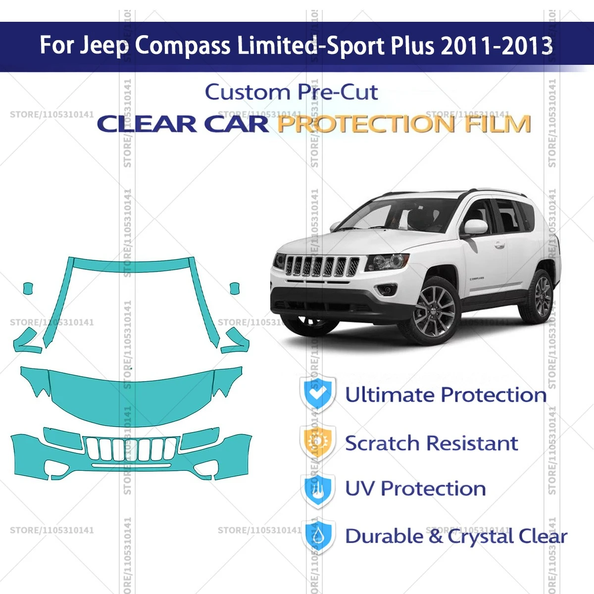 Pre-Cut Paint Protection Film PPF Transparent Car Film Automotive PPF Front Kit For Jeep Compass Limited-Sport Plus 2011-2013