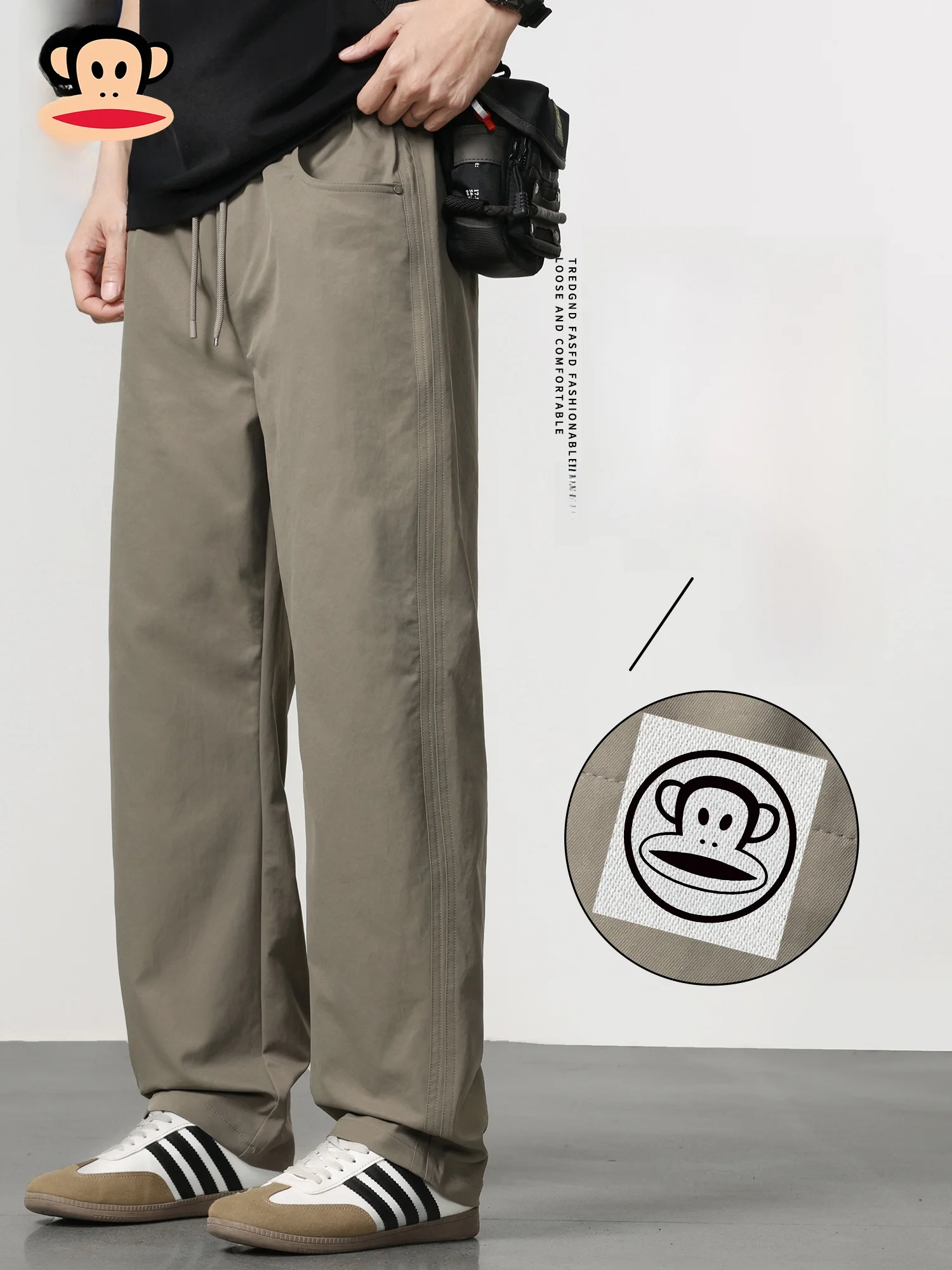 

PaulFrank Spring New Loose Casual Pants Men's Straight Leg Sport Trousers Retro Sle Comfortable Polyester Fiber Youthful