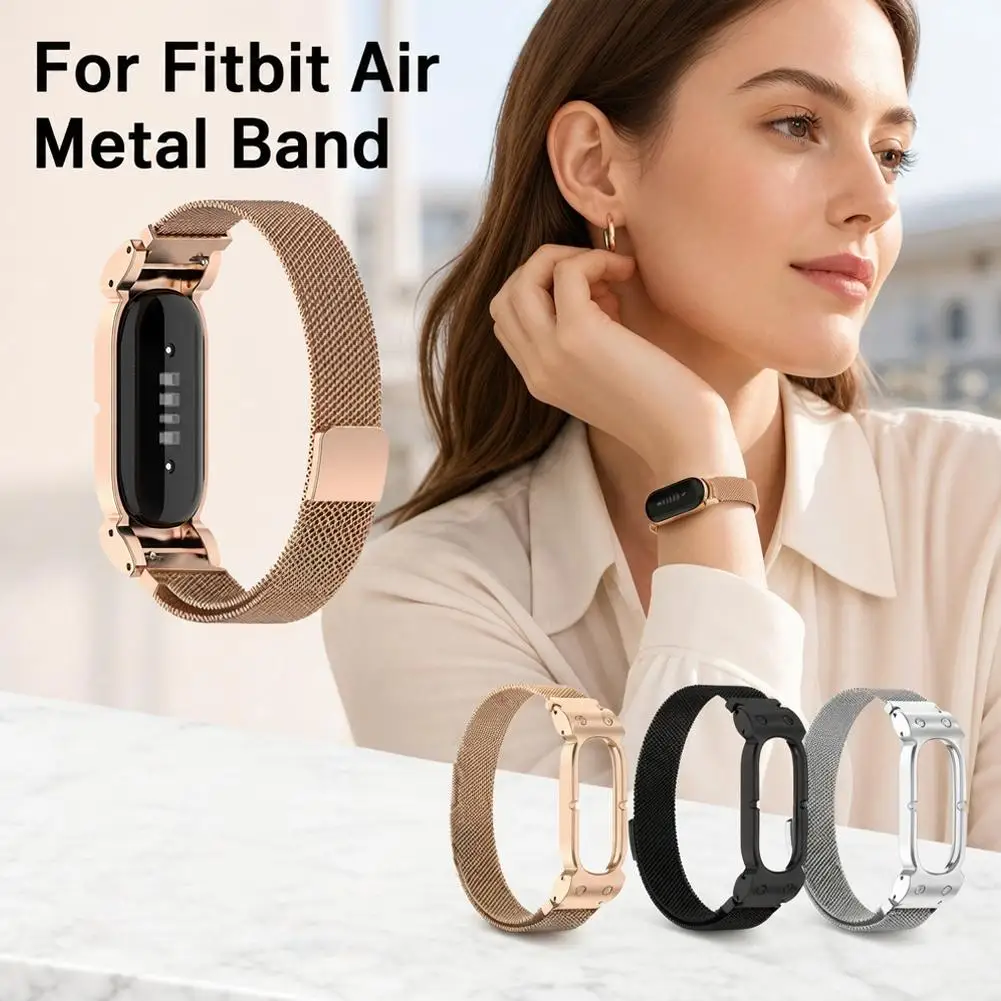 For Google Fitbit Air Dedicated Watch Band Smart Wristband Watch Magnetic Metal Three Bead Steel Strip