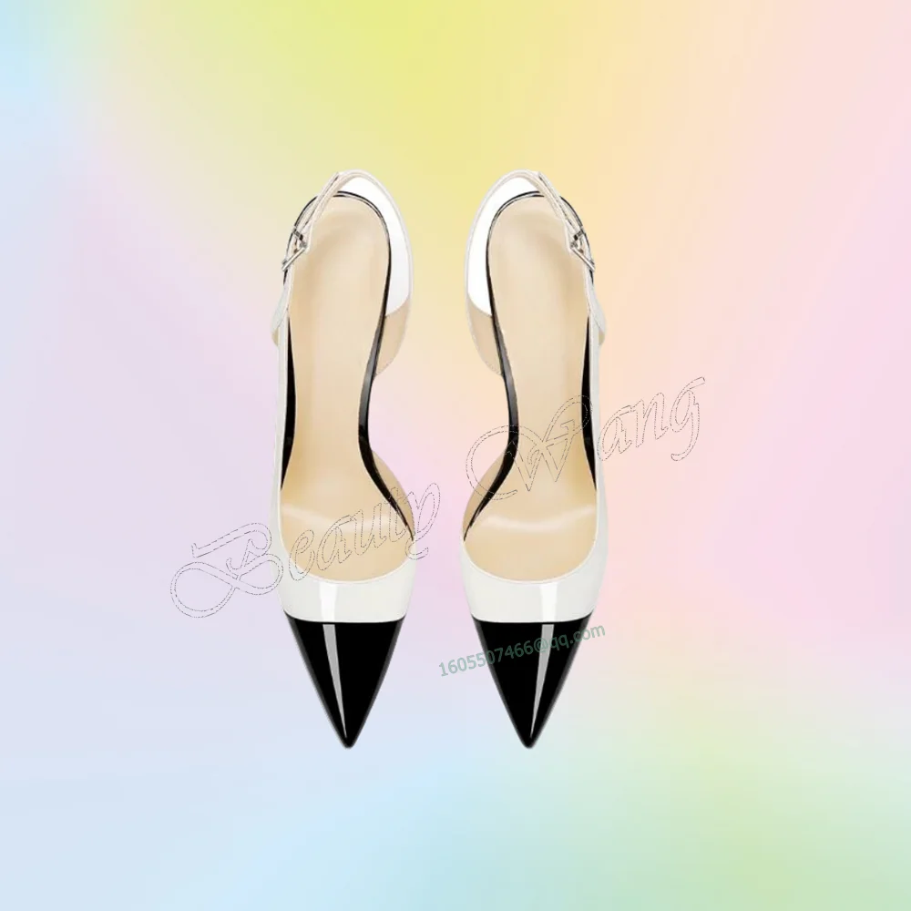 

Черные белые туфли-лодочки с ремешком на спине, туфли-лодочки на шпильке с острым носком, тонкие высокие туфли для женщин, свадебные туфли 2025, Zapatillas Mujer