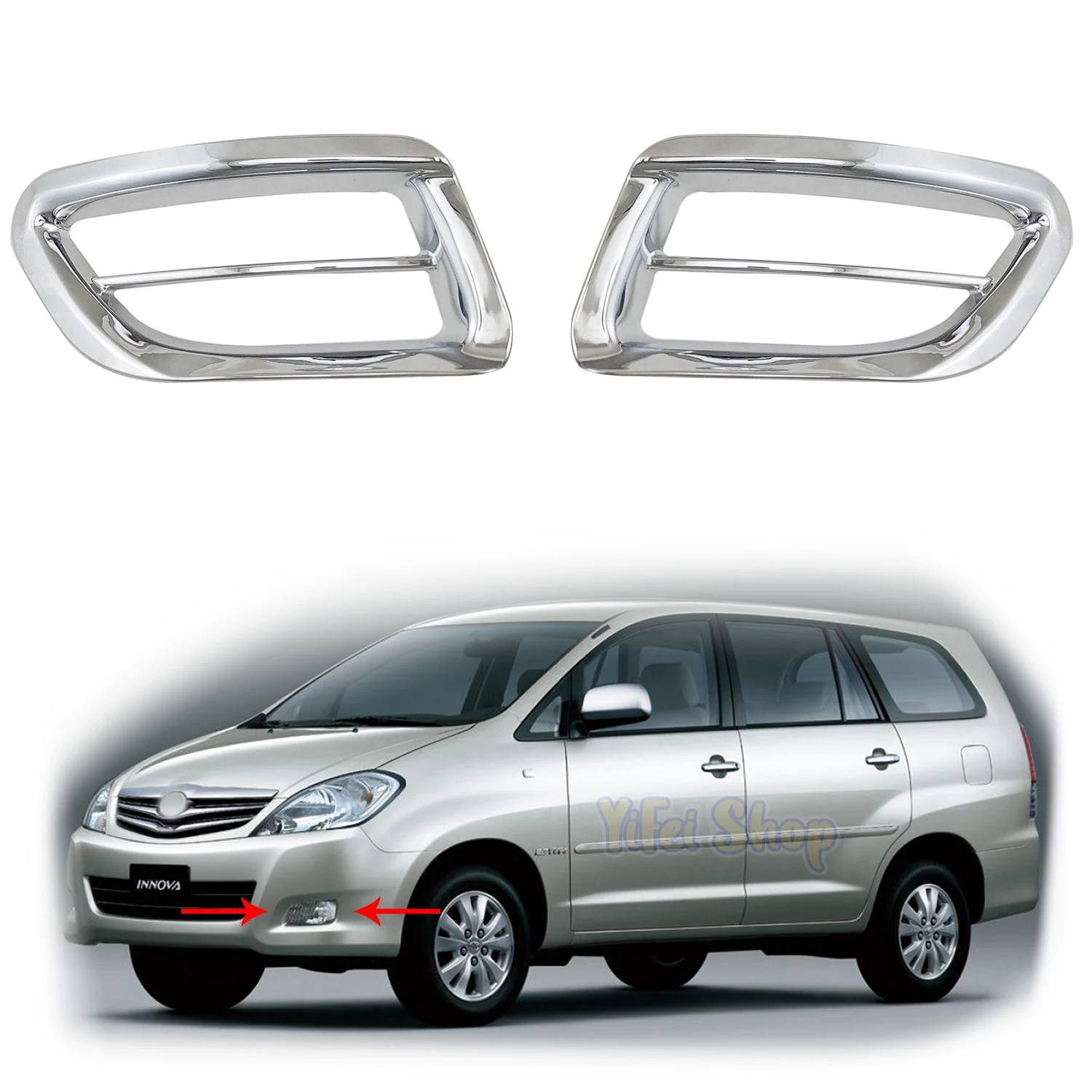 For Toyota Innova 2004 2005 2006 2007 2008 2pcs New Car Chrome Accessories Plated Head Fog Lamp Covers Trim Paste Style