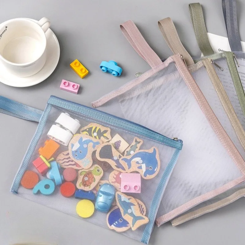 5PCS Mesh Storage Bag Double Layers High Capacity Zipper Nylon Bag Test Paper Information Bag Office Scrapbook Bills Organizer