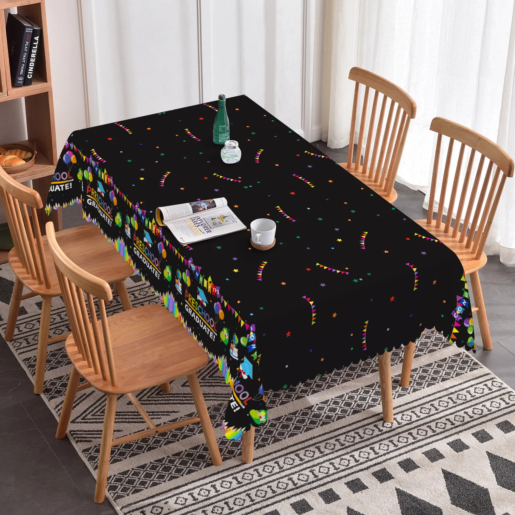 Back to School Theme Tablecloth Printed Table Cover for Kids Party Classroom Decors Preschool Graduation Birthday Celebration