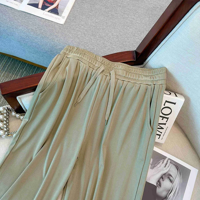 Plus size 200 kg chubby mm oversized loose straight leg pants with high waist and slimming summer ice silk pants 3268