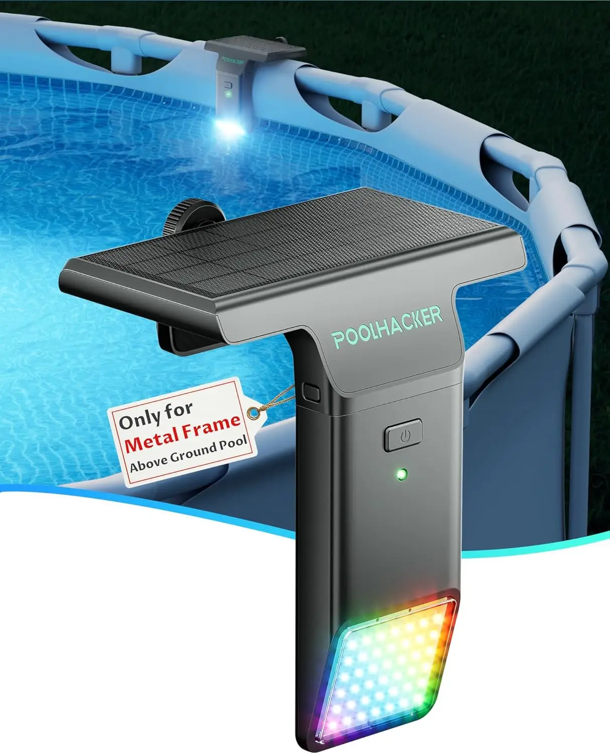 

Solar Pool Lights Only for Metal Frame Above Ground Pool【Original】, 10-Color 4-Mode Light Sensing LED, Underwater