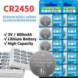 New 3V CR2450 Watch Buttom Battery KCR2450 5029LC LM2450 DL2450 ECR2450 BR2450 CR 2450 3V 600mAh Lithium Coin Cell Batteries