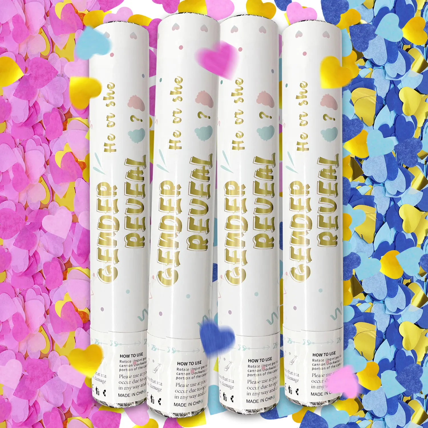 4 عبوات من قصاصات النثار الوردية للكشف عن الجنس على شكل قلب، قصاصات حفلات بوبرس للأولاد والبنات، تكشف عن الجنس، رماة الحفلات