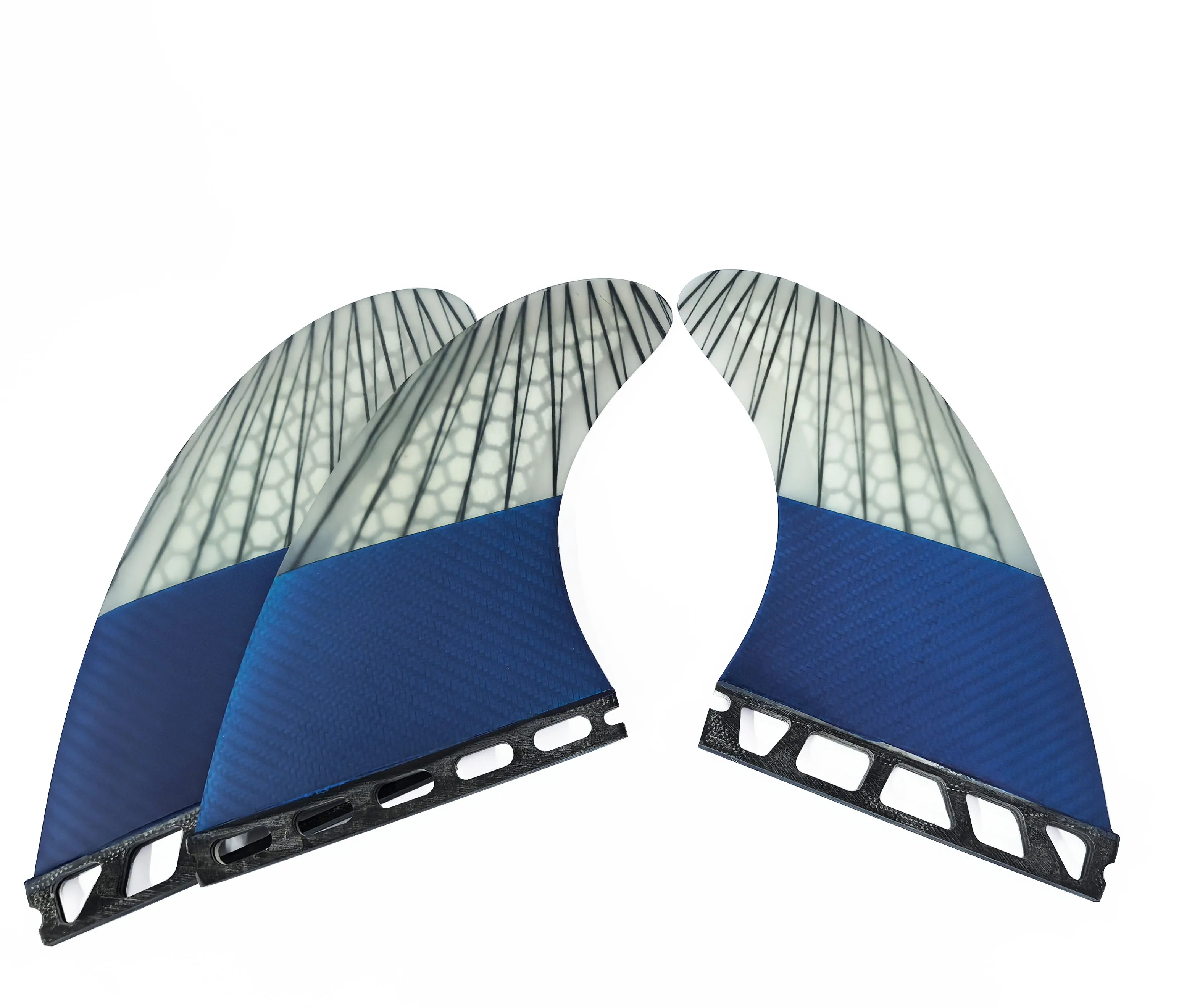

FUTURE Surfboard Fins Blue Patchwork G5 Medium Thruster made of fiberglass and honeycomb material