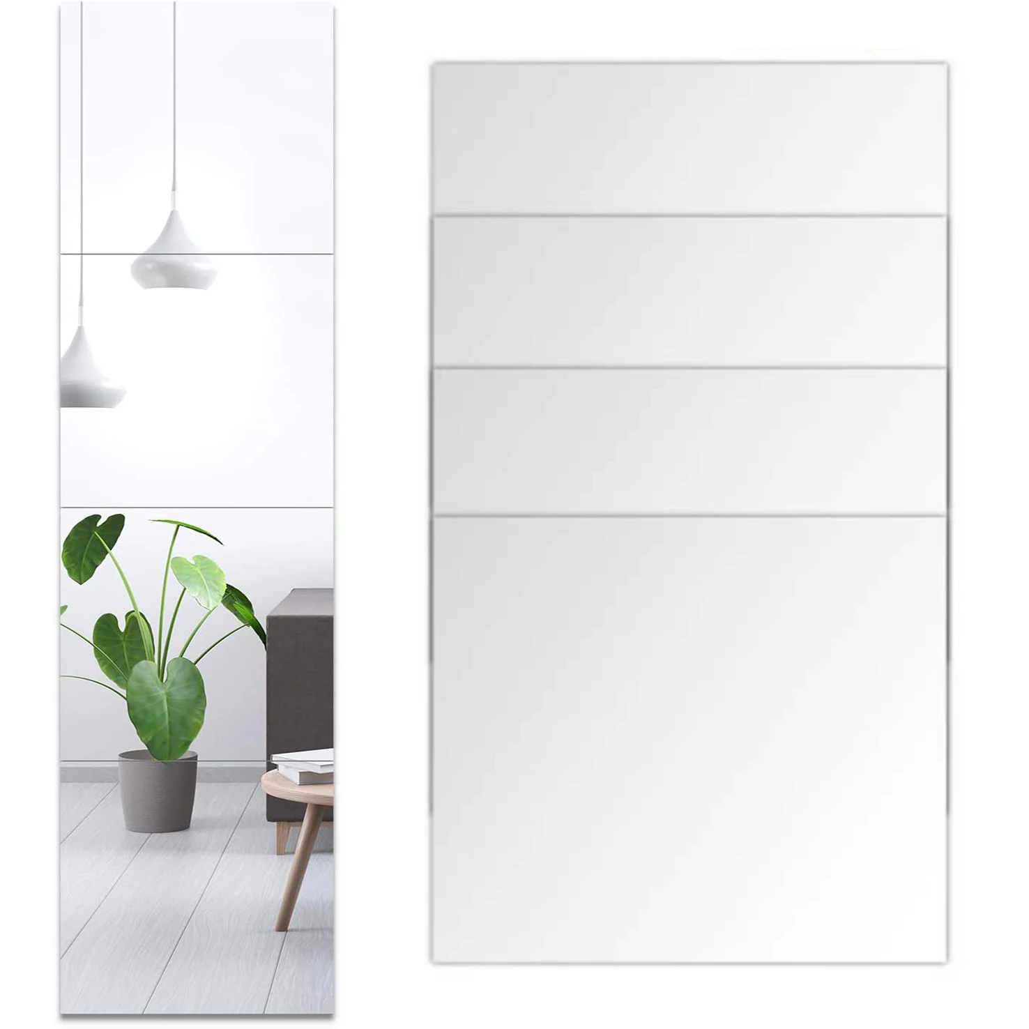 Autocollant mural en forme de miroir auto-adhésif, 4 pièces, en plastique, miroir pleine longueur sans verre, facile à installer pour la salle de sport à domicile, au-dessus de la porte, à l'entrée, dans le salon, dans la chambre à coucher
