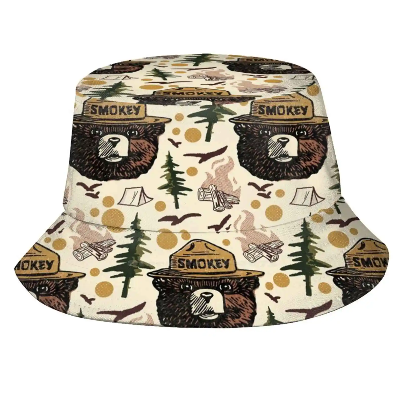 Retro Smokey Bear Pattern Bucket Hat Beach Tourism Hats Breathable Sun Cap Vintage Retro Smokey The Bear Nature Camping Forest