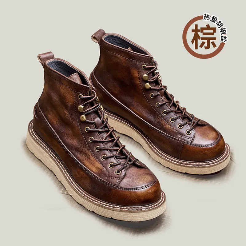 Tooling boots British style velvet leather medium and high top men's boots