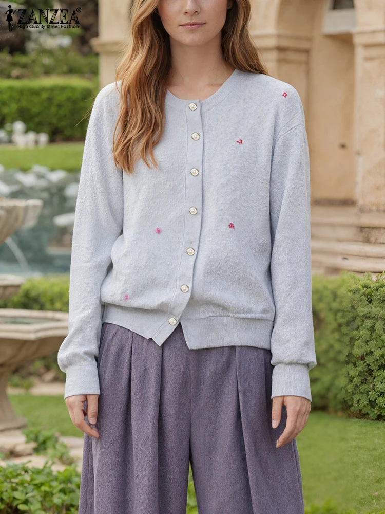 

Fashion Korean Cardigan ZANZEA 2025 Autumn Vintage Cherry Embroidery Tops Casual Buttons Tunics Women Long Sleeve Blouses