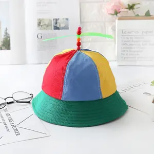 Summer Vacation Cotton Bucket Hat Colorblock Helicopter Propeller Fisherman