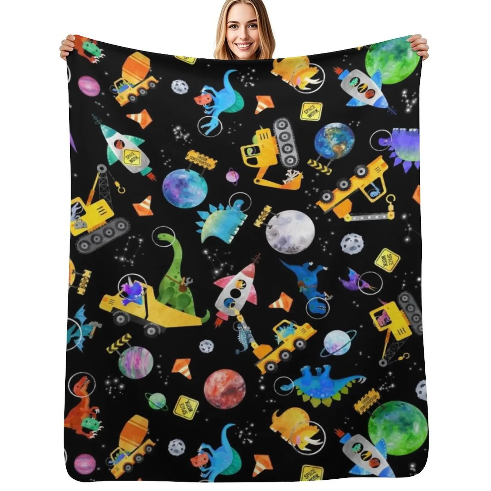 Dinosaur Space Crew Construction Vehicles Throw Blanket Furrys Decorative Sofas anime Single Weighted Blankets
