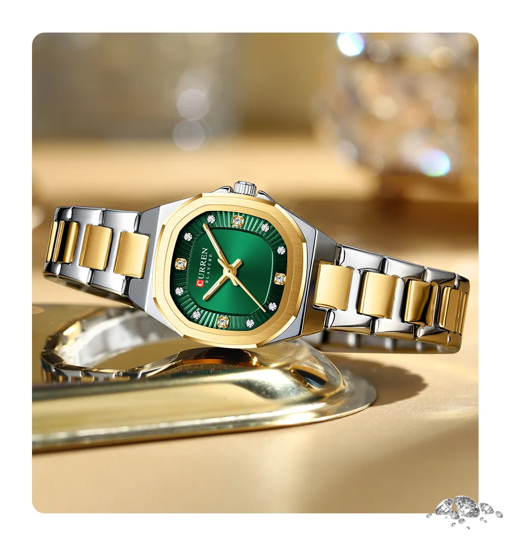 CURREN Gold Damenuhr mit Diamantakzenten, stilvollem Edelstahlband, elegantes Design, wird mit kostenloser Box geliefert – Detail 19