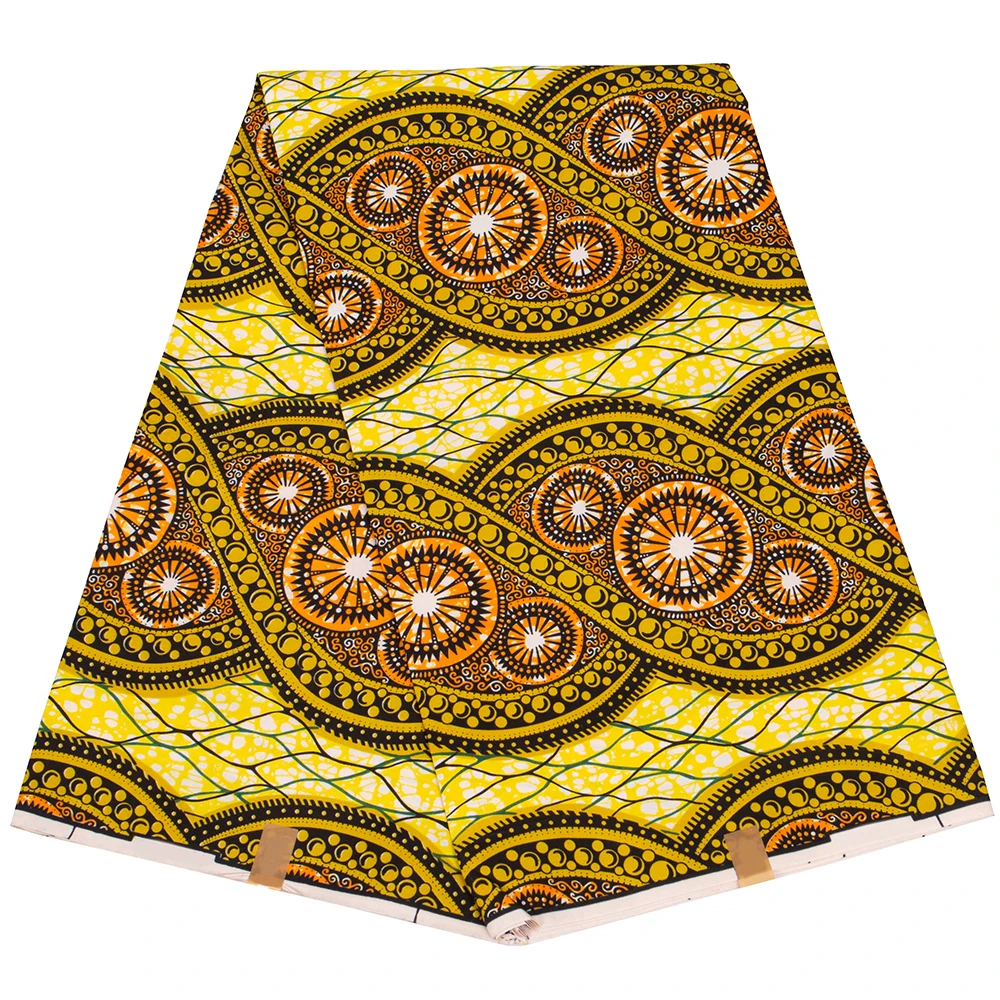 

Yellow Newest African Fabric Retro Geometry Printed Real Wax Ankara Polyester Material Batik Sewing Ghana Style For Women Dress