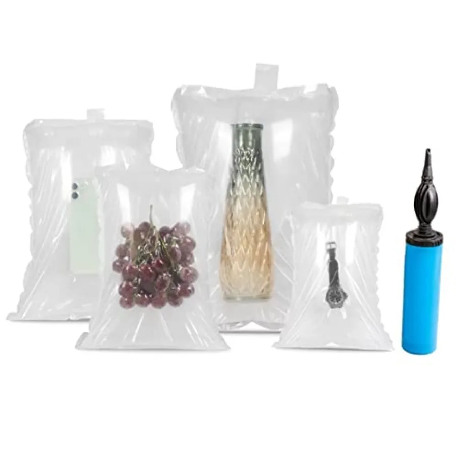 

100 Pack + Free Pump 9.8x15.7inch Clear Plastic Inflatable Air Packaging Bags Air Bubble Bag Suspension Packaging Air Pillows A