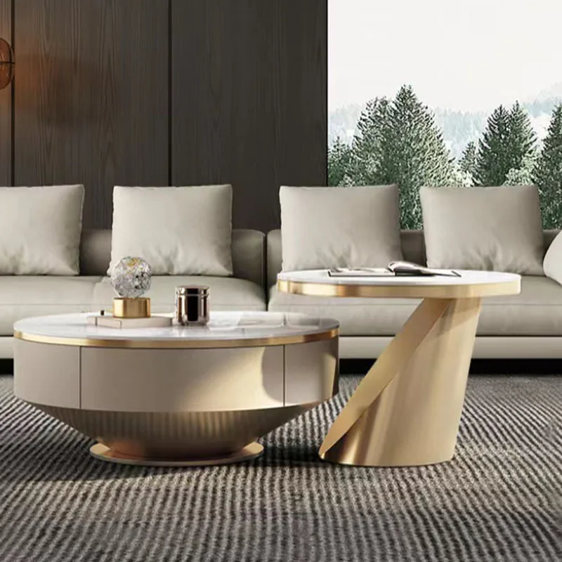 Wooden drawers, modern fashion aesthetics, unique coffee table, multifunctional circular coffee table series, luxurious guest