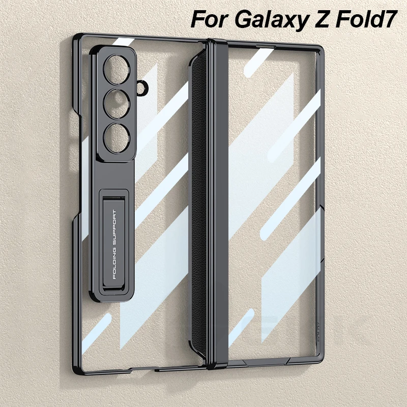 Magnetic Hinge Plating Clear Case for Samsung Galaxy Z Fold 7 Outer Screen Glass Protective Holder Cover for Galaxy Z Fold7 Case
