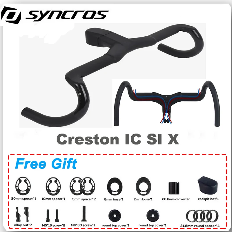 Syncros T1000 Road Bicycle Handlebar, Creston IC SR X Full Internal Cable Routing, Carbon Integrated Gravel, Cockpit Di2