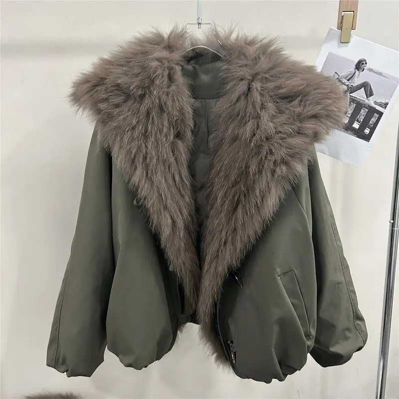 2026 Streetwear Winter Short Parkas Women's Cotton-padded Jacket Fur Big Turndown-collar Horn-button Thicken Warm Loose Coats