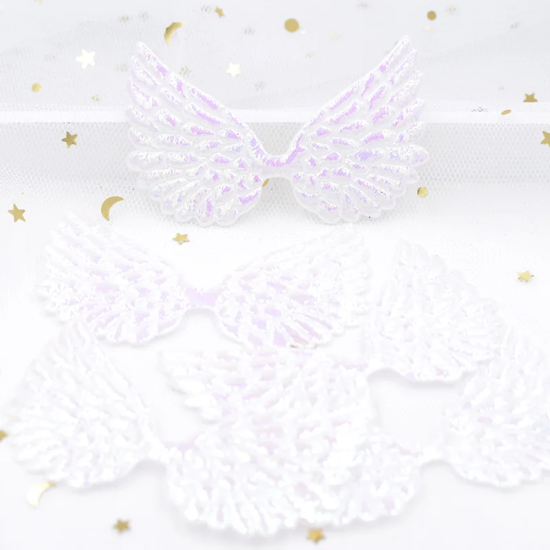 20Pcs 72*43mm Glitter AB White Angel Wing Appliques Double Sided Iridescent Cupid Wing Fairy Wing Patches for Clothes Decor