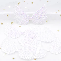 20Pcs 72*43mm Glitter AB White Angel Wing Appliques Double Sided Iridescent Cupid Wing Fairy Wing Patches for Clothes Decor