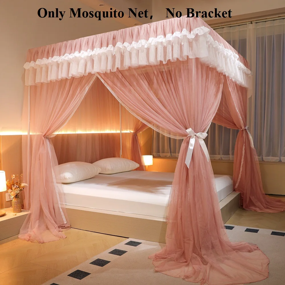 Palace Mosquito Net (No Bracket)Pink Four Poster Bed Curtains Lace Lace Design For Decorating Girls' Bedrooms With 1.8M-2.0 Beds