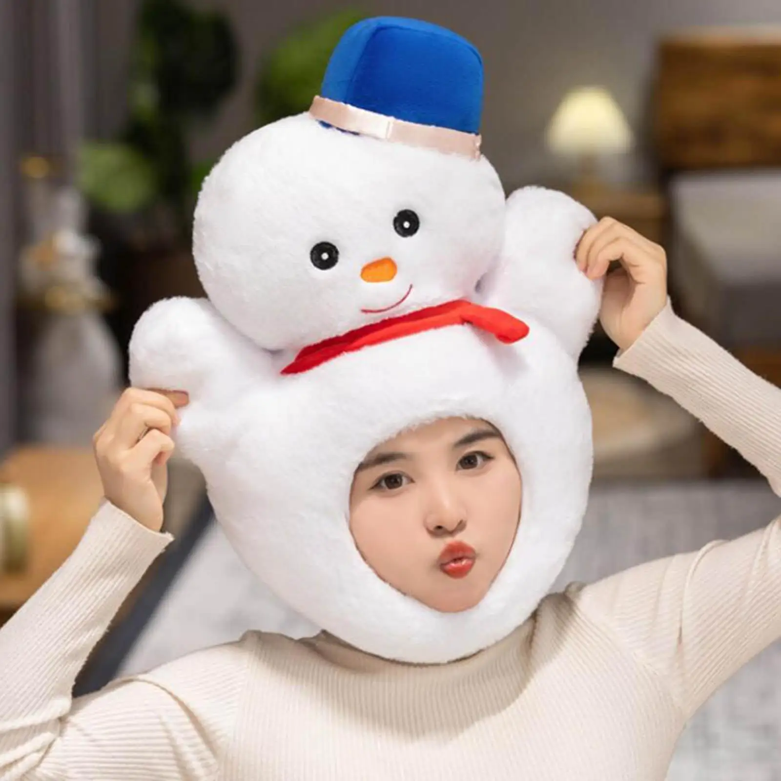 雪だるま帽子 ぬいぐるみキャップ ノベルティ 保温 コスチュームアクセサリー パーティーハット ロールプレイ カーニバル ステージパフォーマンス ホリデー 新年用