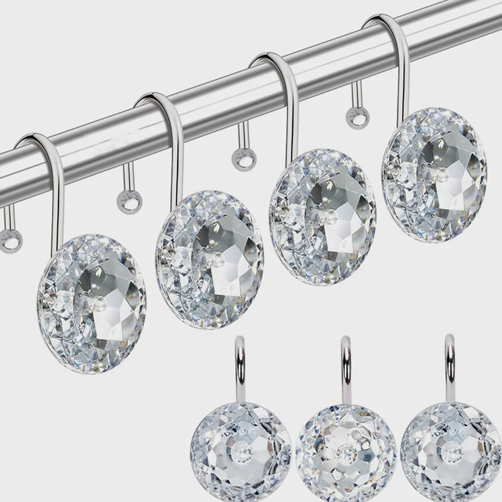 

12Pcs Shower Curtain Hooks Decorative Acrylic Crystal Rings for Bathroom Hanging Fixing Curtain Accessories Hook for Shower Rods