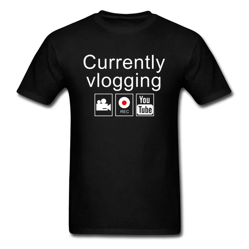 Letter T-shirt Internet Celebrity Men T Shirt Currently Vlogging YouTube Tshirt Swag Guys Tops Tees Go Viral Students Streetwear