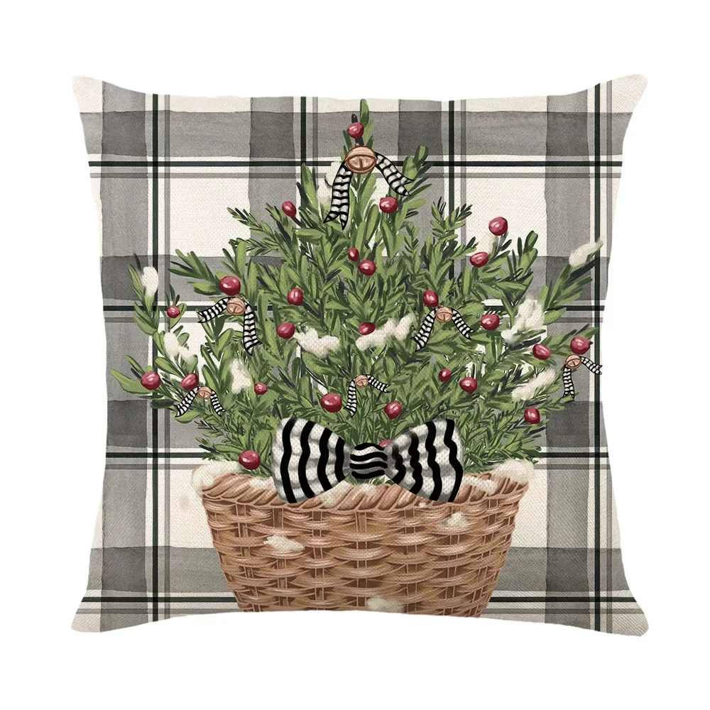 Merry Christmas Winter Reindeer Print Throw Pillow Case 45×45cm Linen Pillowcase Decorations Home Decor Cushion Cover for Sofa