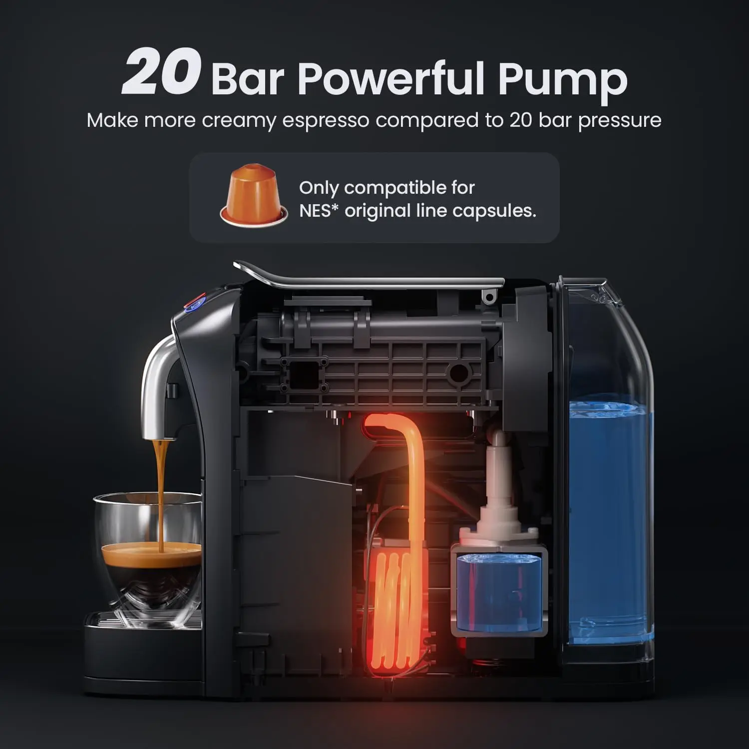 Espresso Capsule Machine Compatible with N Pods, 20Bar Pump for Home & Office